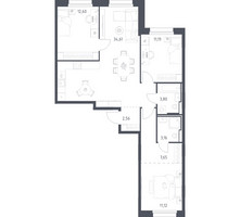 Планировка трехкомнатной(квартира) площадью 86.69 квадратных метров в “ЖК Заречье Парк”