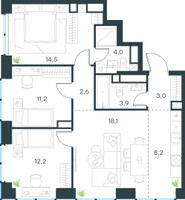 Планировка 4+ комнатной(квартира) площадью 77.7 квадратных метров в “ЖК Level Звенигородская”