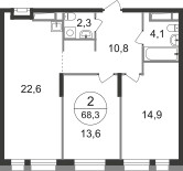 Планировка двухкомнатной(квартира) площадью 68.3 квадратных метров в ЖК “ЖК Первый Московский”