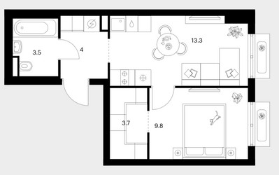 Планировка однокомнатной(квартира) площадью 34.3 квадратных метров в ЖК “ЖК Середневский лес”