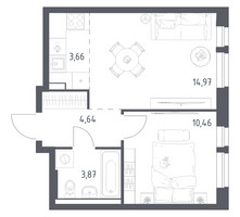 Планировка однокомнатной(квартира) площадью 37.6 квадратных метров в “ЖК Квартал Авиаторов”