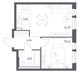 Планировка однокомнатной(квартира) площадью 37.6 квадратных метров в ЖК “ЖК Квартал Авиаторов”