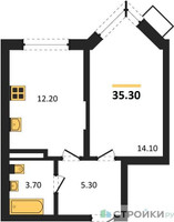 Планировка однокомнатной(квартира) площадью 35.3 квадратных метров в “ЖК Видный берег 2”