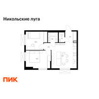 Планировка двухкомнатной(квартира) площадью 50.6 квадратных метров в “ЖК Никольские луга”