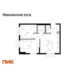 Планировка двухкомнатной(квартира) площадью 50.6 квадратных метров в ЖК “ЖК Никольские луга”