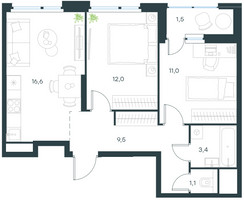 Планировка двухкомнатной(квартира) площадью 55.1 квадратных метров в “ЖК Level Лесной”