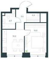 Планировка однокомнатной(квартира) площадью 32.9 квадратных метров в “ЖК Левел Звенигородская”