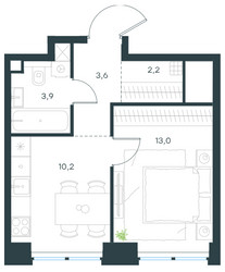 Планировка однокомнатной(квартира) площадью 32.9 квадратных метров в ЖК “ЖК Левел Звенигородская”