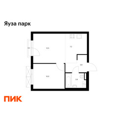 Планировка однокомнатной(квартира) площадью 38.1 квадратных метров в ЖК “ЖК Яуза Парк (Мытищи)”