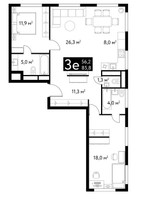 Планировка трехкомнатной(квартира) площадью 85.8 квадратных метров в “ЖК Dialog”