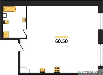 Планировка двухкомнатной(квартира) площадью 60.5 квадратных метров в ЖК “ЖК PRIDE (Прайд)”