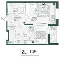 Планировка однокомнатной(квартира) площадью 53.57 квадратных метров в “ЖК Рига Хиллс”