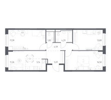 Планировка трехкомнатной(квартира) площадью 79.96 квадратных метров в “ЖК Прибрежный Парк”