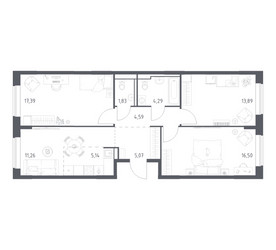 Планировка трехкомнатной(квартира) площадью 79.96 квадратных метров в ЖК “ЖК Прибрежный Парк”