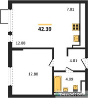 Планировка однокомнатной(квартира) площадью 42.39 квадратных метров в “ЖК Горки Парк”
