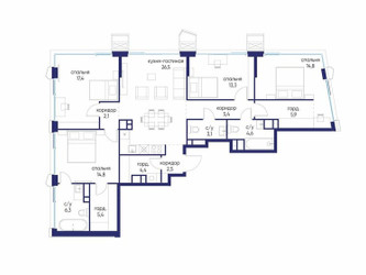 Планировка 4+ комнатной(квартира) площадью 126.52 квадратных метров в ЖК “ЖК Остров”