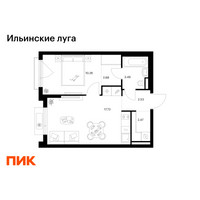 Планировка однокомнатной(квартира) площадью 39.16 квадратных метров в “ЖК Ильинские луга”