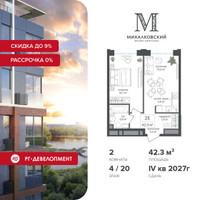 Планировка двухкомнатной(квартира) площадью 42.3 квадратных метров в “ЖК Михалковский”