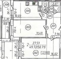 Планировка двухкомнатной(квартира) площадью 49.72 квадратных метров в “ЖК Центральный (Звенигород)”