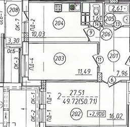 Планировка двухкомнатной(квартира) площадью 49.72 квадратных метров в “ЖК Центральный (Звенигород)”