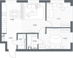 Планировка двухкомнатной(квартира) площадью 60.2 квадратных метров в “ЖК TATE (Тэйт)”