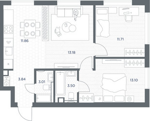 Планировка двухкомнатной(квартира) площадью 60.2 квадратных метров в ЖК “ЖК TATE (Тэйт)”