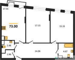 Планировка двухкомнатной(квартира) площадью 73 квадратных метров в “ЖК Эльйон”
