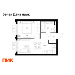 Планировка однокомнатной(квартира) площадью 32.1 квадратных метров в ЖК “ЖК Белая Дача парк”