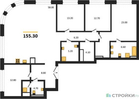 Планировка 4+ комнатной(квартира) площадью 155.3 квадратных метров в “ЖК Большая Татарская 35”