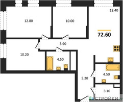 Планировка трехкомнатной(квартира) площадью 72.6 квадратных метров в “ЖК Первый Московский”