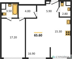 Планировка однокомнатной(квартира) площадью 65.6 квадратных метров в “ЖК Sydney City (Сидней Сити)”