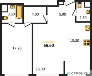Планировка однокомнатной(квартира) площадью 65.6 квадратных метров в ЖК “ЖК Sydney City (Сидней Сити)”