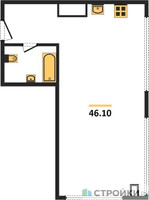 Планировка однокомнатной(апартаменты) площадью 46.1 квадратных метров в “ЖК Nametkin Tower (Наметкин Тауэр)”