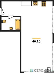 Планировка однокомнатной(апартаменты) площадью 46.1 квадратных метров в ЖК “ЖК Nametkin Tower (Наметкин Тауэр)”