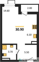 Планировка студии(квартира) площадью 30.9 квадратных метров в “ЖК Деснаречье”