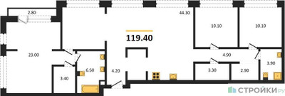 Планировка трехкомнатной(квартира) площадью 119.4 квадратных метров в ЖК “ЖК Дом А”