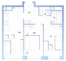 Планировка двухкомнатной(квартира) площадью 50.8 квадратных метров в “ЖК Balance (Баланс)”