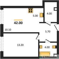 Планировка однокомнатной(квартира) площадью 42 квадратных метров в ЖК “Жилой район Alia (Алиа)”
