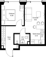 Планировка однокомнатной(квартира) площадью 36.6 квадратных метров в “ЖК SET (Сет)”