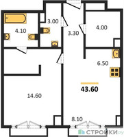 Планировка однокомнатной(квартира) площадью 43.6 квадратных метров в “ЖК Sydney City (Сидней Сити)”