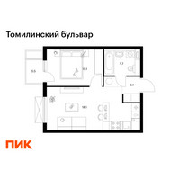 Планировка однокомнатной(квартира) площадью 35.5 квадратных метров в “ЖК Томилинский бульвар”