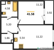 Планировка однокомнатной(квартира) площадью 41.58 квадратных метров в “Жилые кварталы Новое Пушкино”