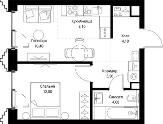 Планировка однокомнатной(квартира) площадью 39.5 квадратных метров в ЖК “ЖК СЕТ”