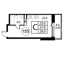 Планировка студии(квартира) площадью 29 квадратных метров в “ЖК Космос”