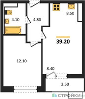 Планировка однокомнатной(квартира) площадью 39.2 квадратных метров в “ЖК Скандинавия”