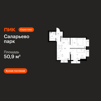 Планировка двухкомнатной(квартира) площадью 50.9 квадратных метров в “ЖК Саларьево парк”