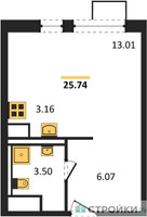 Планировка студии(квартира) площадью 25.74 квадратных метров в “ЖК Алхимово”