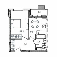 Планировка однокомнатной(квартира) площадью 35 квадратных метров в “ЖК Квартал Светлый”