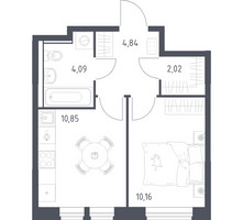 Планировка однокомнатной(квартира) площадью 31.96 квадратных метров в “ЖК Квартал Ивакино”