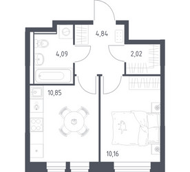 Планировка однокомнатной(квартира) площадью 31.96 квадратных метров в ЖК “ЖК Квартал Ивакино”